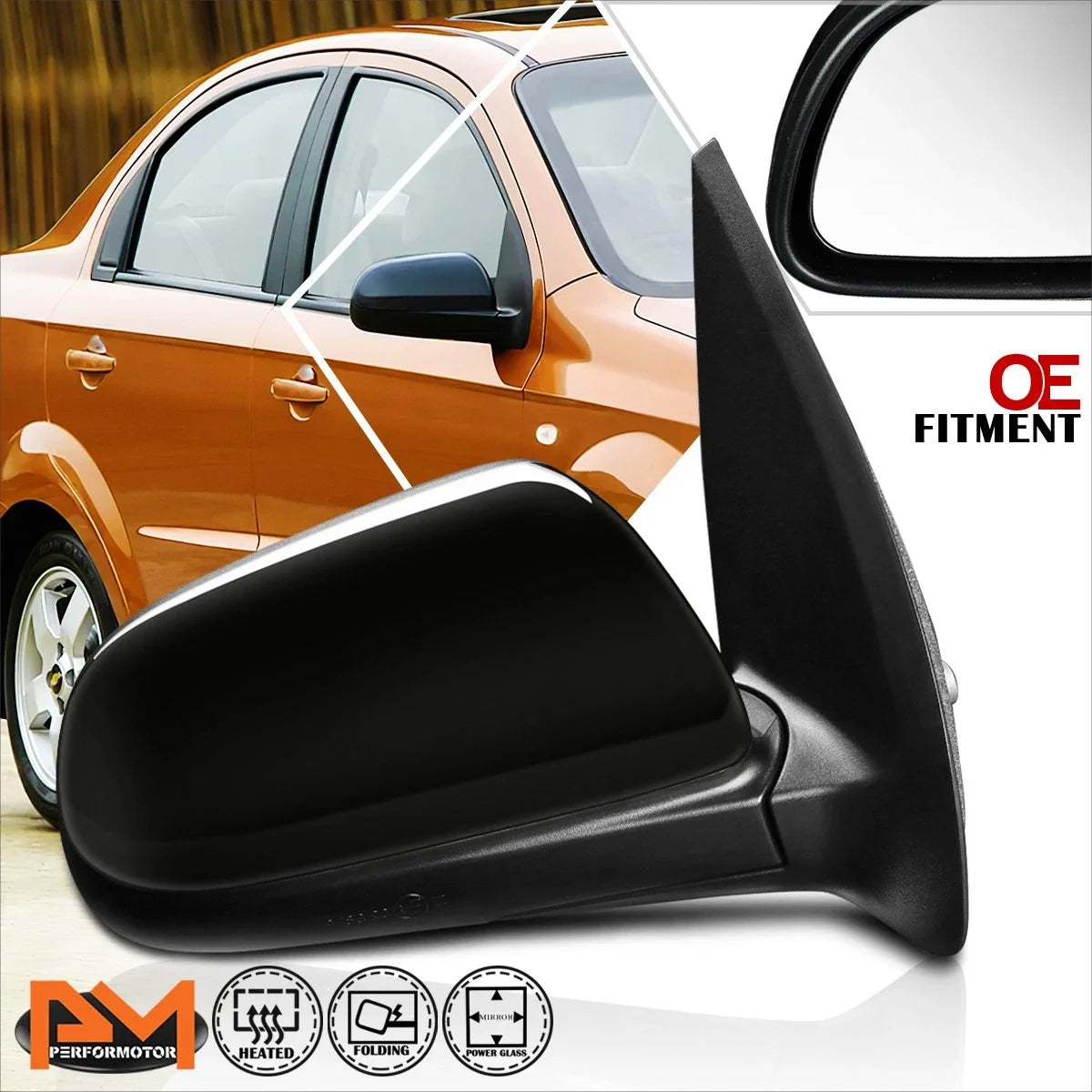Heated Powered Right Door Mirror for Chevy Aveo (2007–2011)