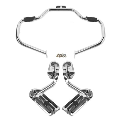 Chrome Mustache Engine Guard Crash Bar Foot Peg Clamps for Softail FL 2000-2017