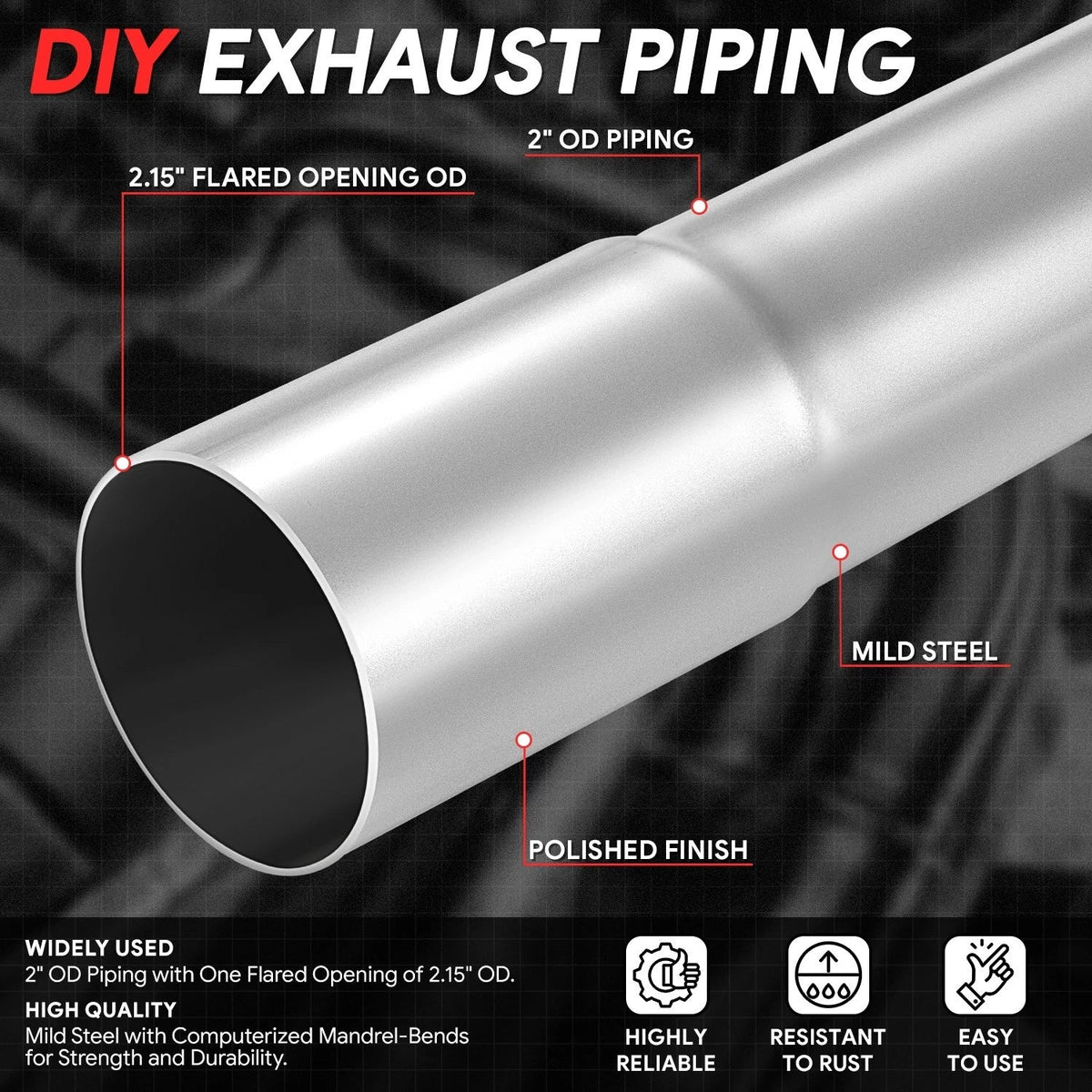 18" Long 18-Gauge Mild Steel Exhaust Pipe (DIY) 2" OD