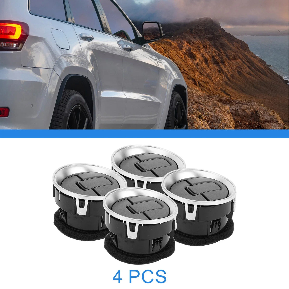 Set of 4 Center Dash A/C Outlets for Ford F150 LOBO (2009–2014) ABS Black Silver