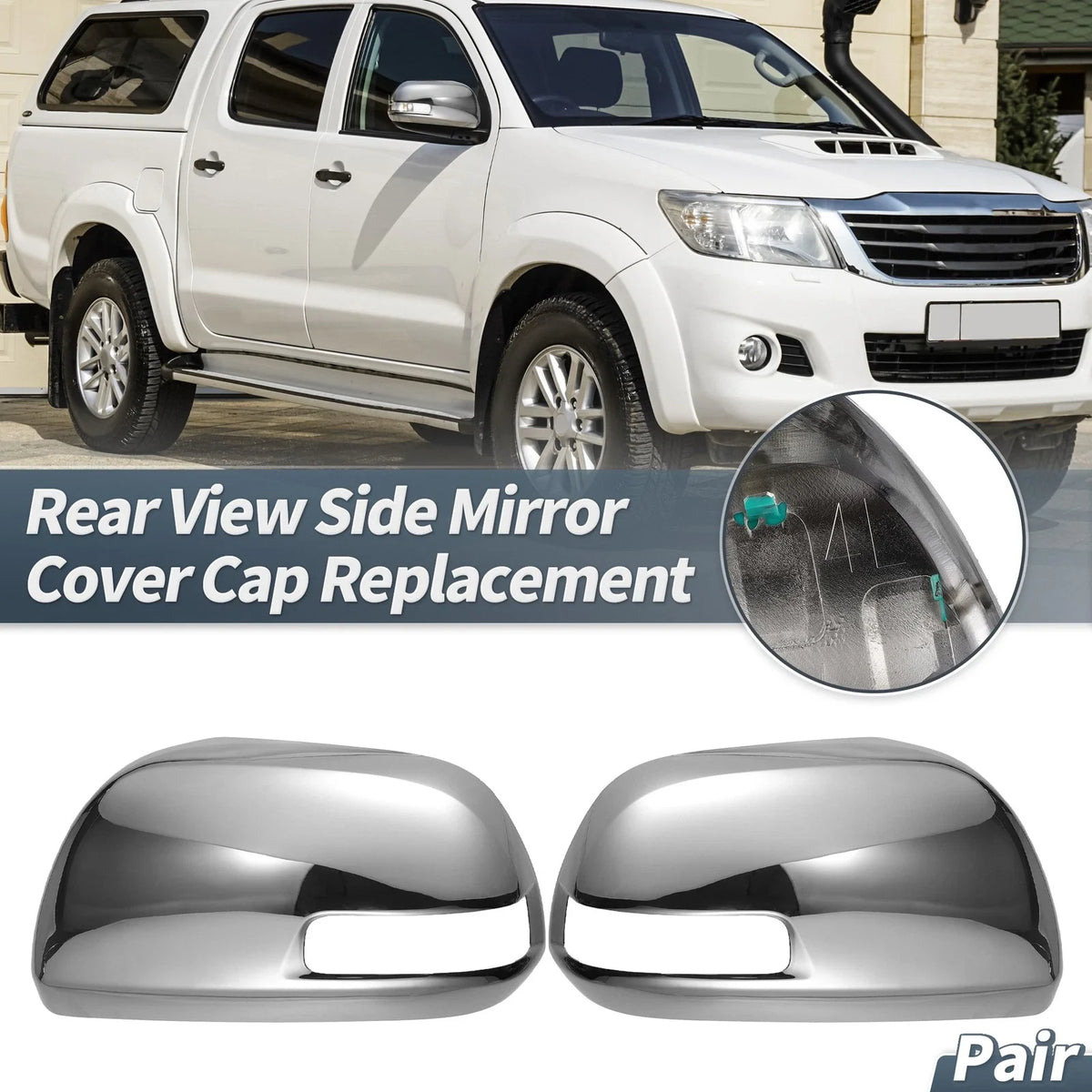 Pair Rearview Mirror Cover Cap Chrome for Toyota Hilux Vigo (2012–2014)