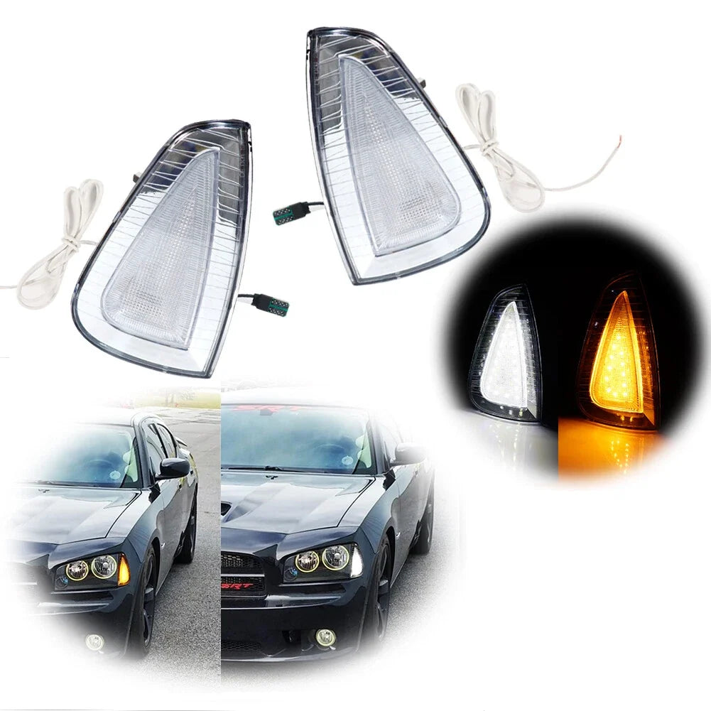 Clear Lens Amber LED Front Corner Side Marker Lights for Dodge Charger (2006–2010)