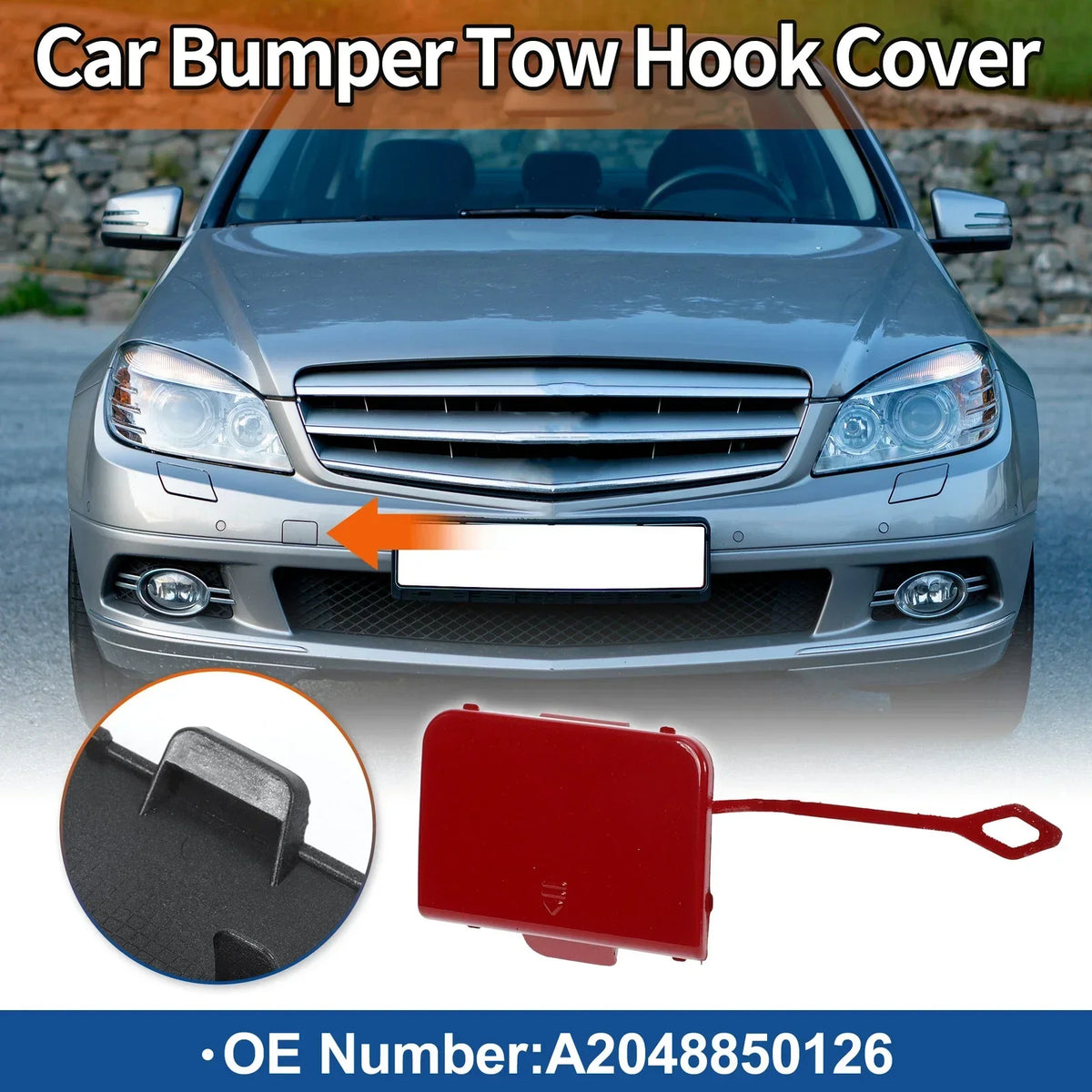 Front Bumper Tow Hook Cover for C-Class W204 Mercedes-Benz 2007-2014