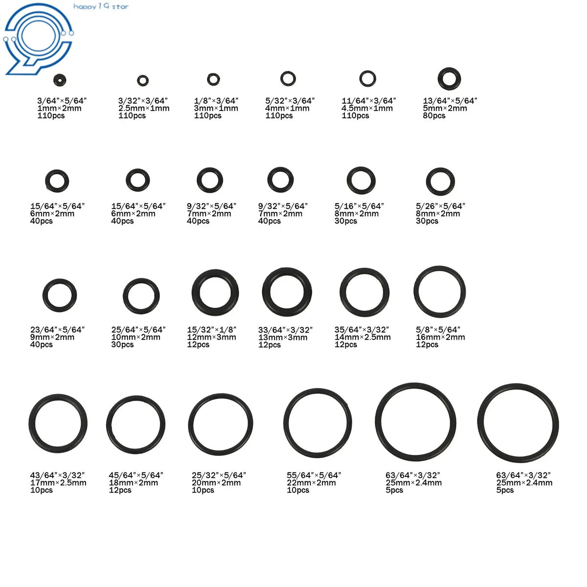 Nitrile Rubber O-Ring Assortment (1020 Pieces)