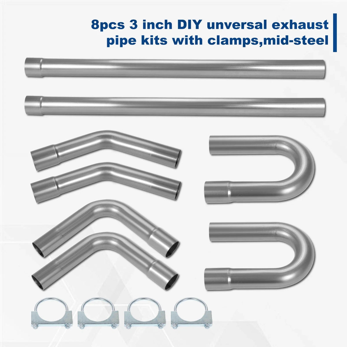 Mild Steel Exhaust Pipe Bend Kit - 3" - 8Pcs for Universal Fitment
