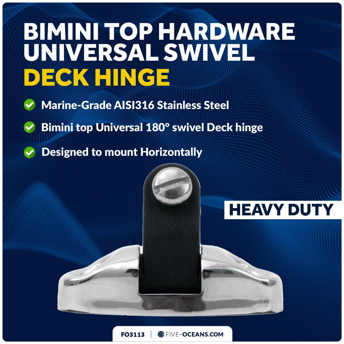 Bimini Top Hardware Swivel Deck Hinge for Universal Applications (Stainless Steel, Nylon)