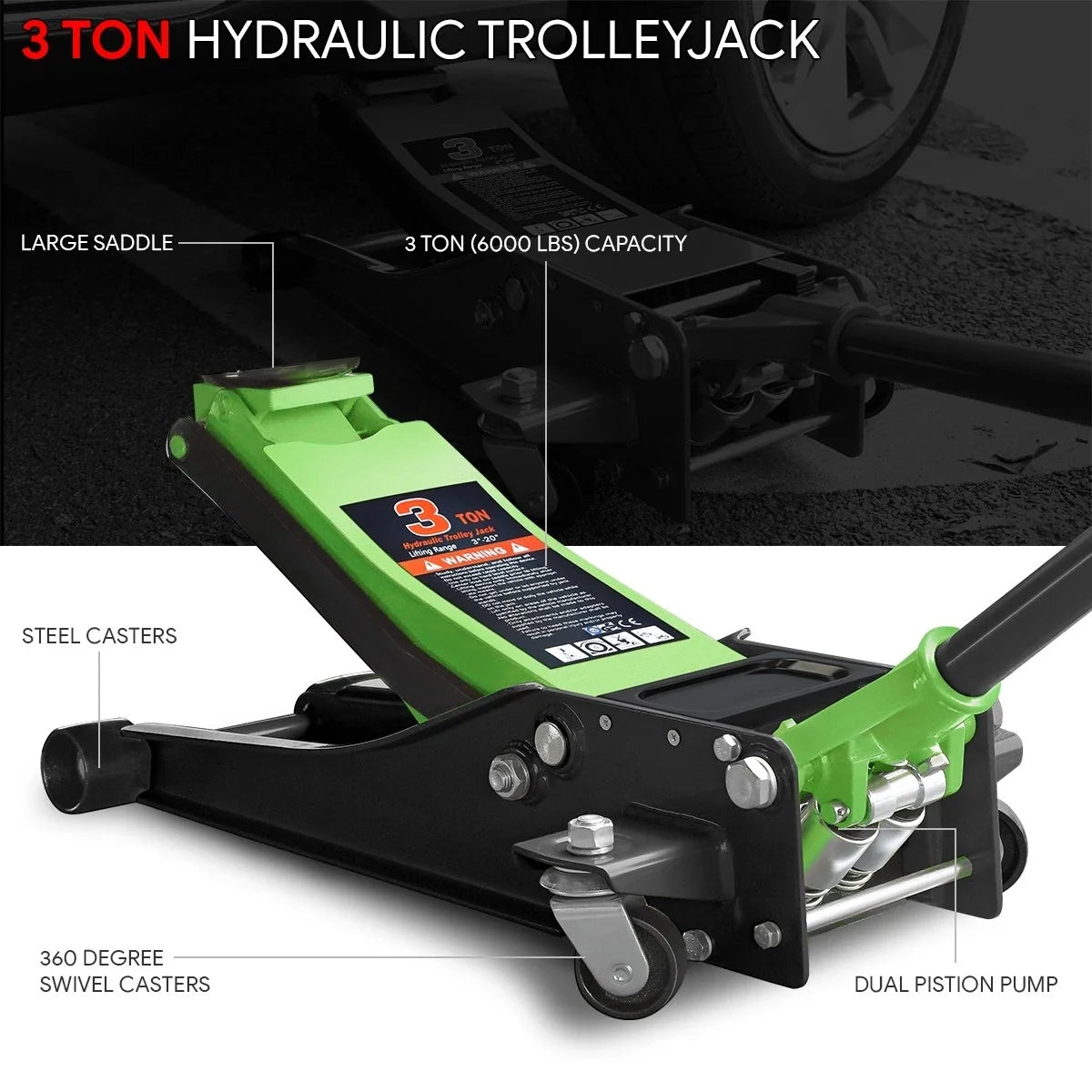 3 Ton Hydraulic Garage Jack for Universal Use (6000 lbs Capacity)