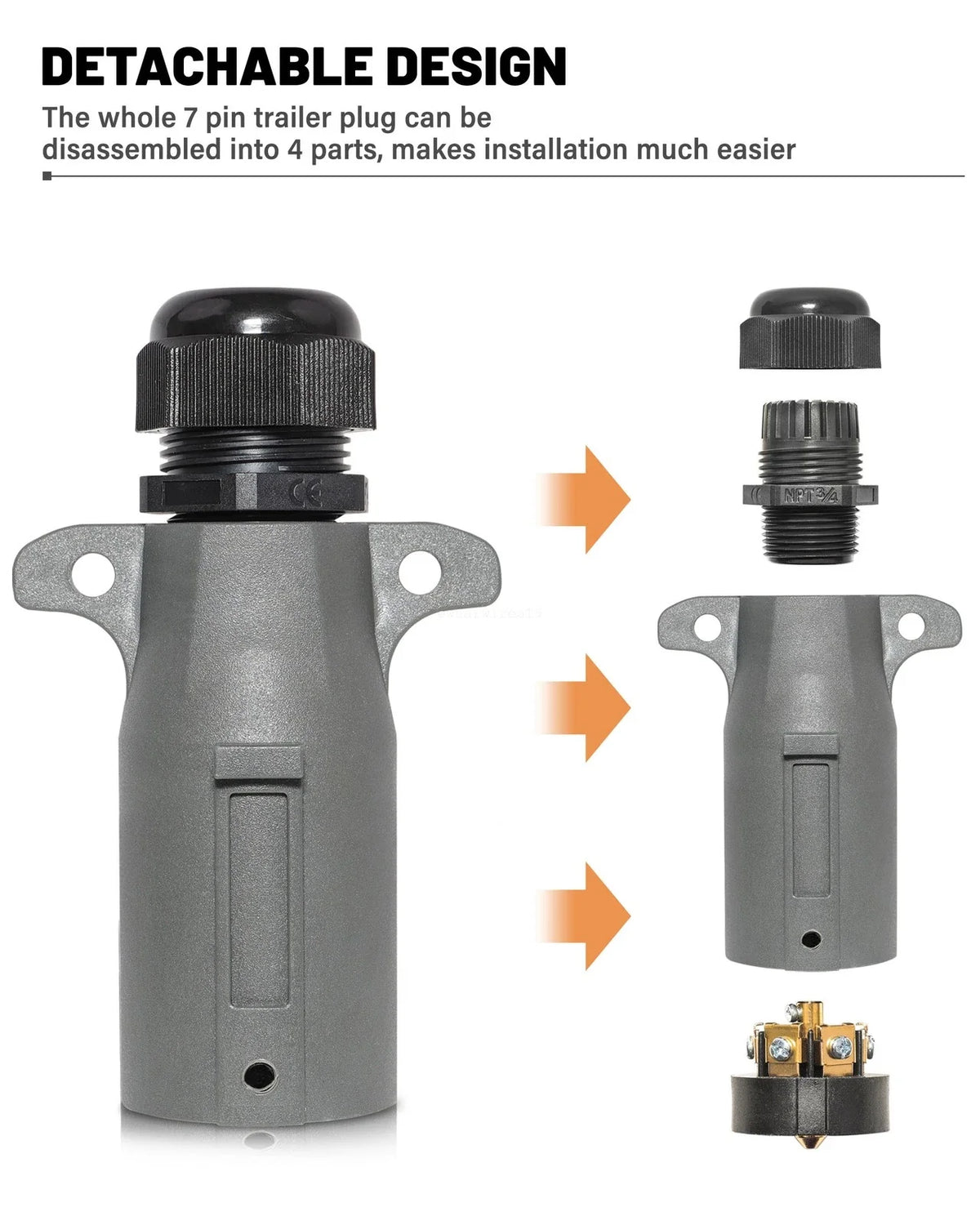 7 Pin Trailer Connector for RV Blade Round Power Plug (Sealed Waterproof)