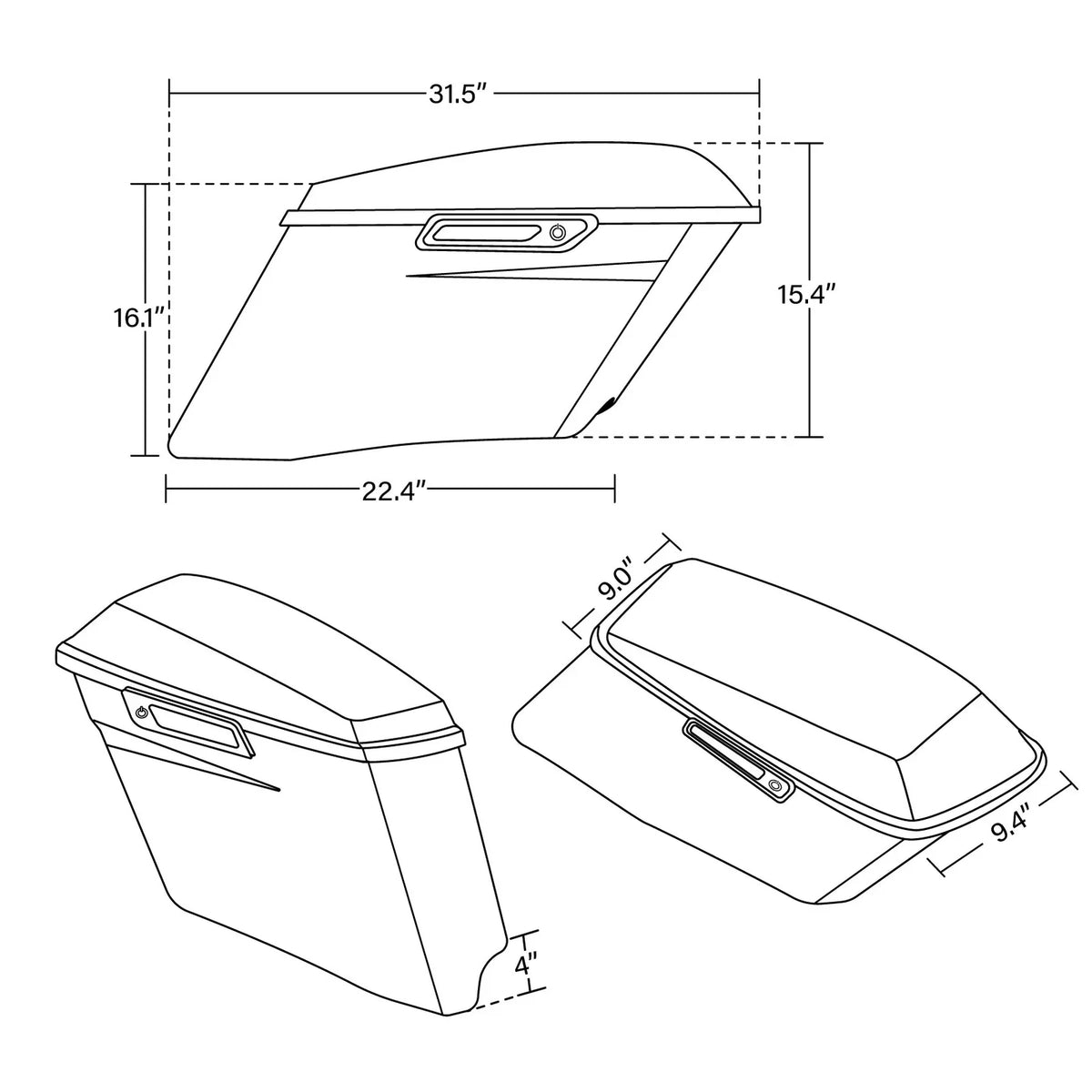4" Stretched Saddlebags Hard for Harley Touring Models 1993-2013