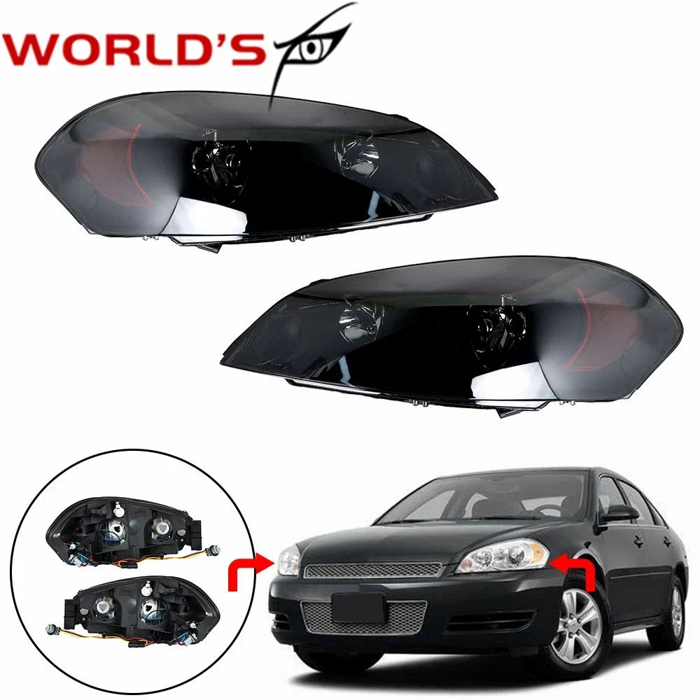 Set of 2 Headlamps for Chevy Impala (2006–2011) Halogen Black Smoke