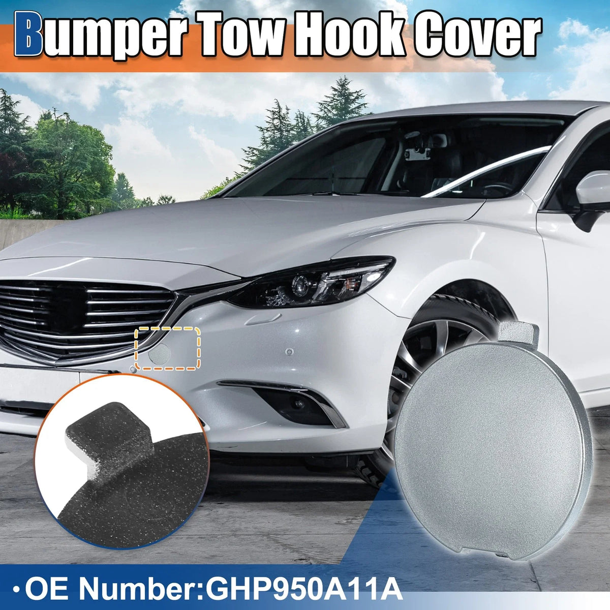 Tow Hook Cover for Mazda 6 (2014–2016) No.GHP950A11A Silver Tone