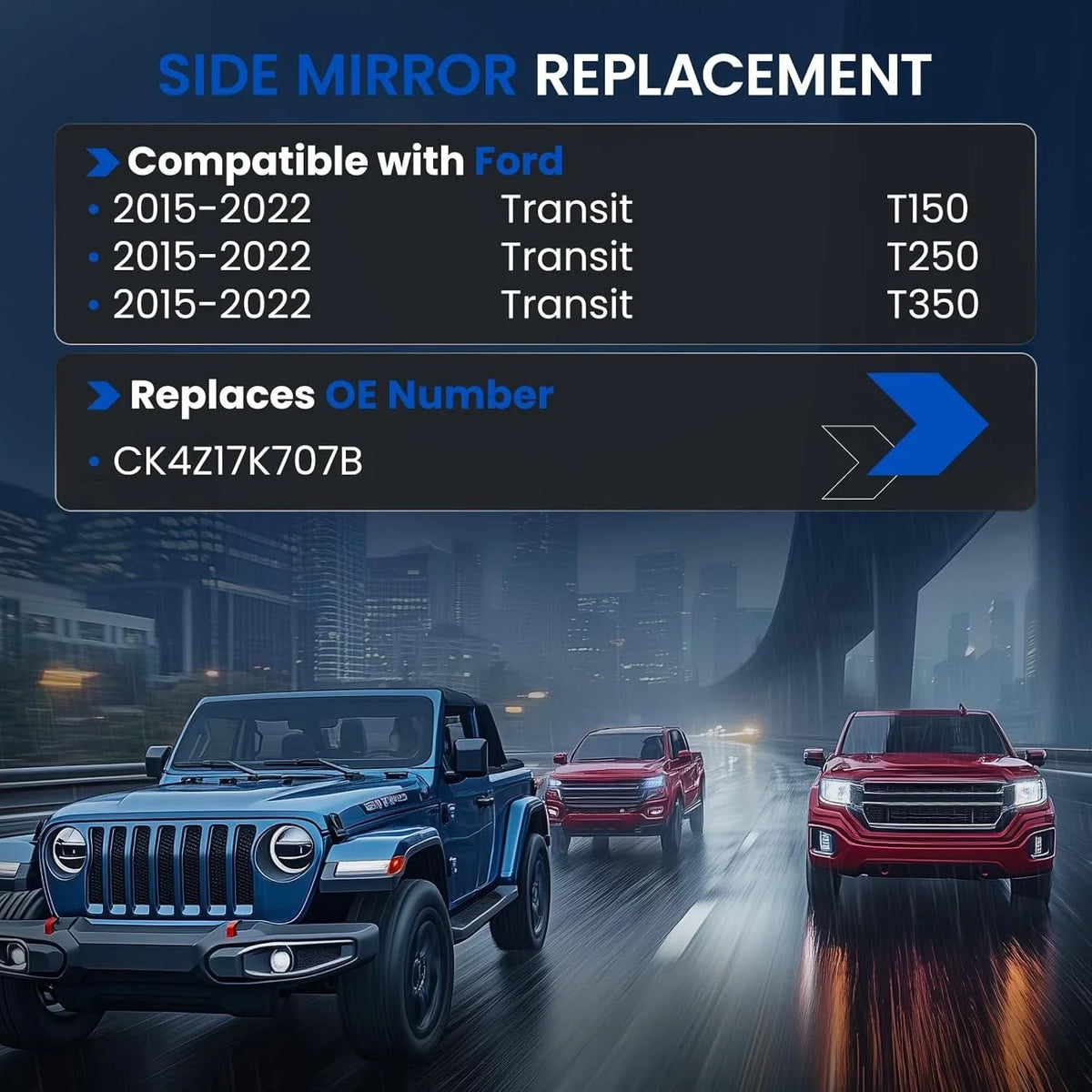 Left Upper Heated Mirror Glass for Transit T150 T250 T350 (2015-2022)