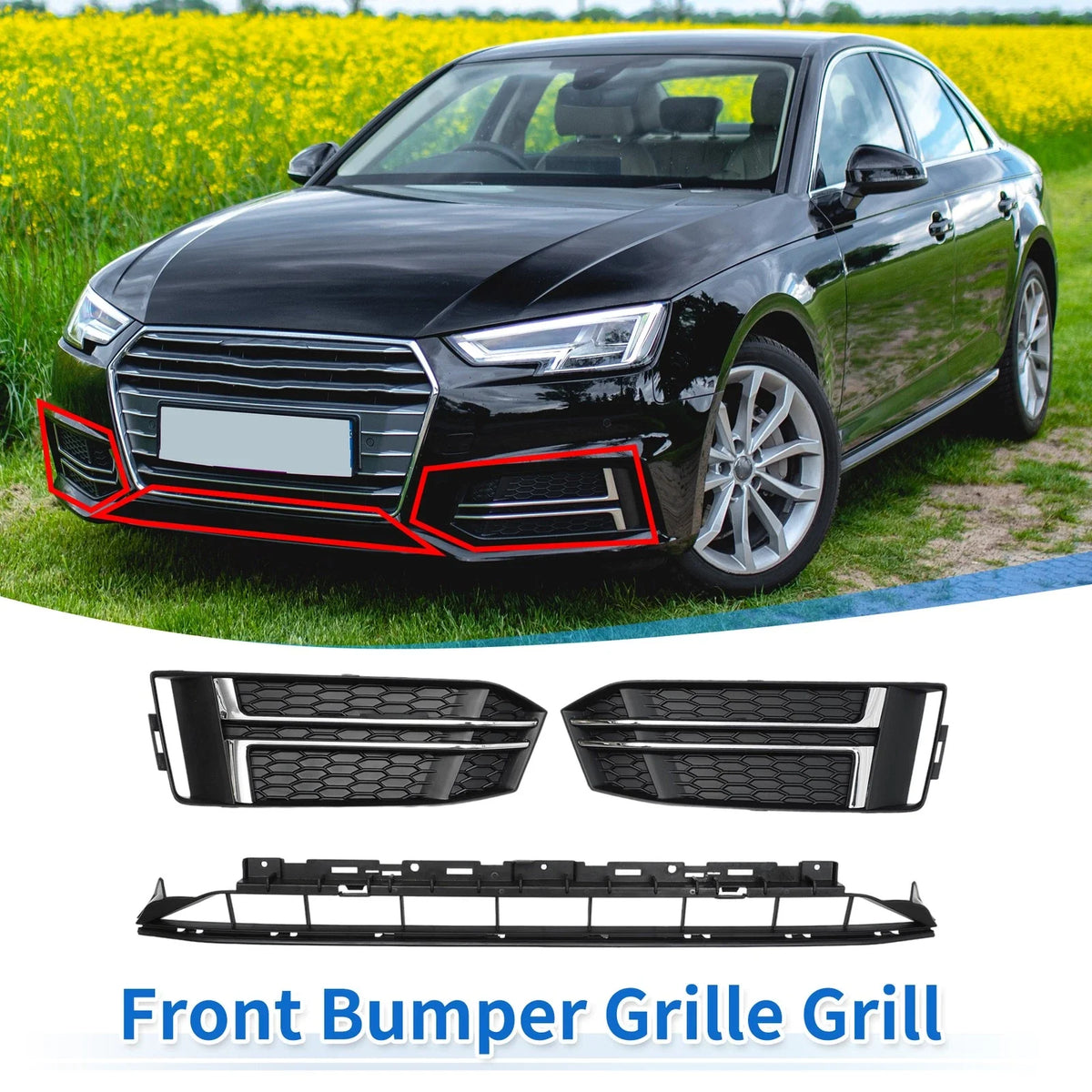 Front Lower Bumper Grille for Audi A4 B9 (2016–2018) Black Sport Style