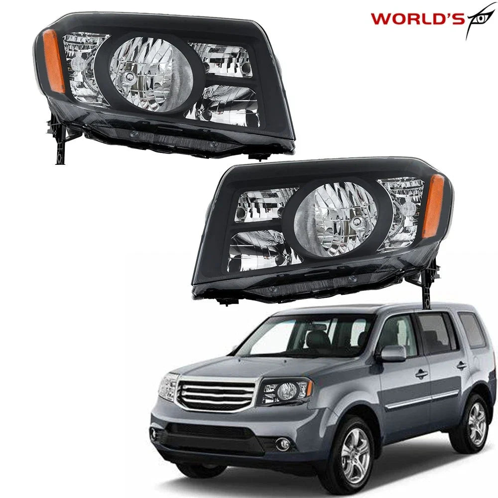 Set of 2 Halogen Black Headlights for Honda Pilot (2009–2011)
