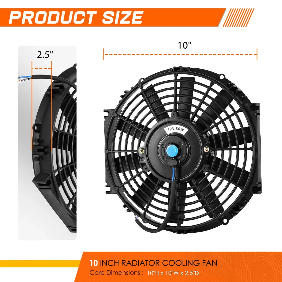 Electric Radiator Cooling Fans 10" for Universal Fit (12V) - 2 Pack