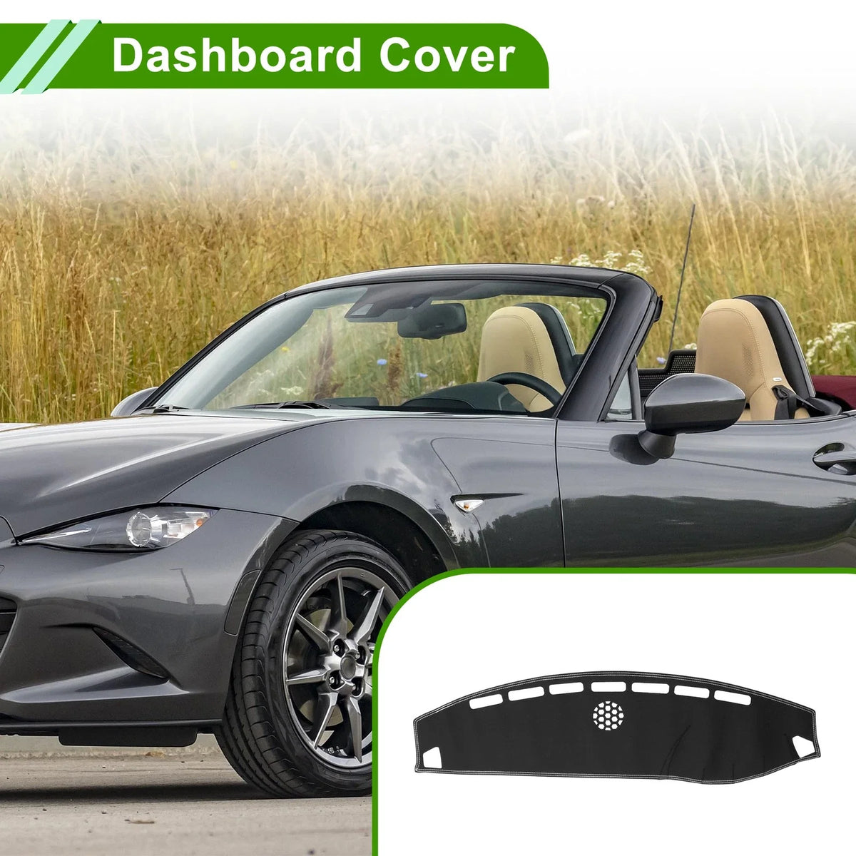 Dashboard Cover for Mazda MX-5 NC (2005–2015) Faux Leather Black White