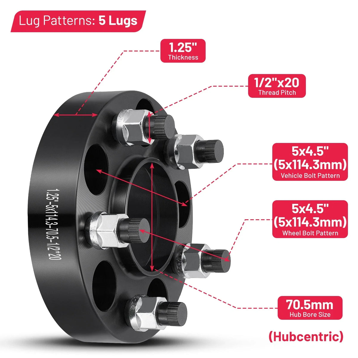 Set of 4 Hubcentric Wheel Spacers 1.25" 5x4.5 for Ford Explorer Mustang Edge