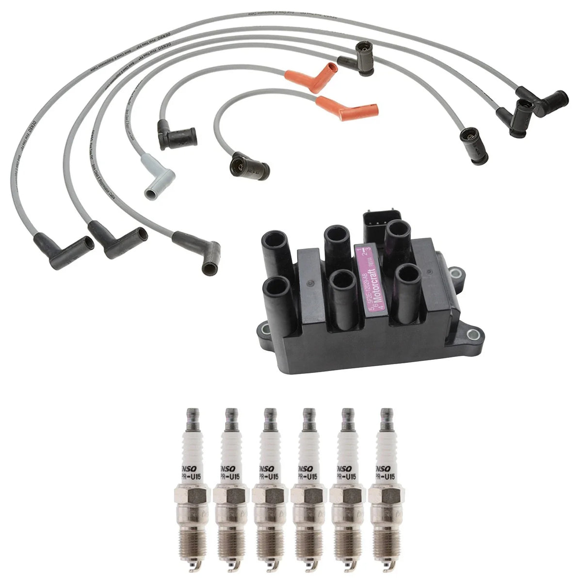 Ignition Coil & Denso 6 U-Groove Spark Plugs Wire Set for Freestar (2004–2007)