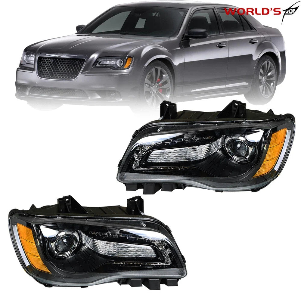Headlight Set for Chrysler 300 (2011–2014) Black Housing Halogen