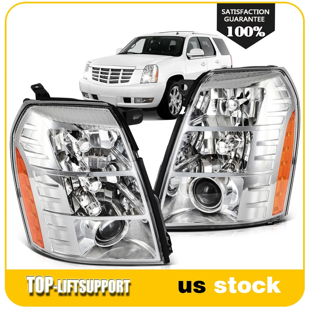 Pair Projector Headlights with HID for Cadillac Escalade (2007–2014)