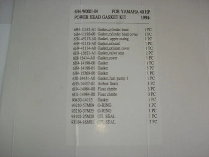 Gasket Set Kit for 3Cyl Yamaha 40HP-50HP (Replaces 6H4-W0001-04-00)
