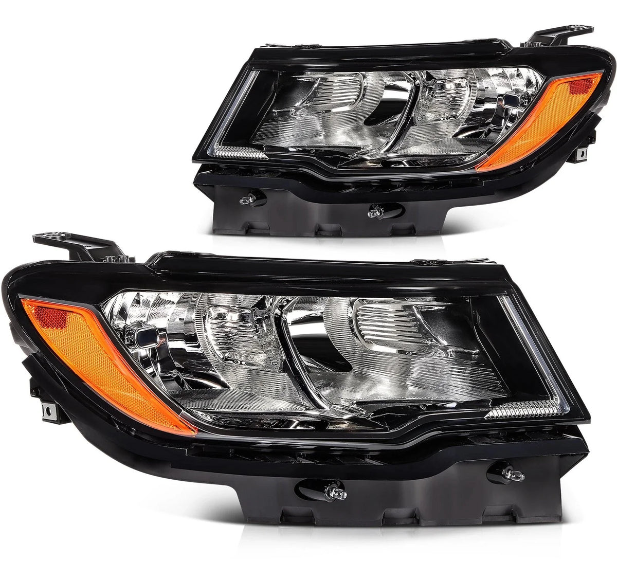 2X Black Amber Headlight Assemblies for 2017-2021 Jeep Compass