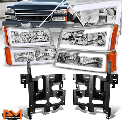 2003-2007 Chevy Avalanche Silverado LED DRL Chrome Headlights