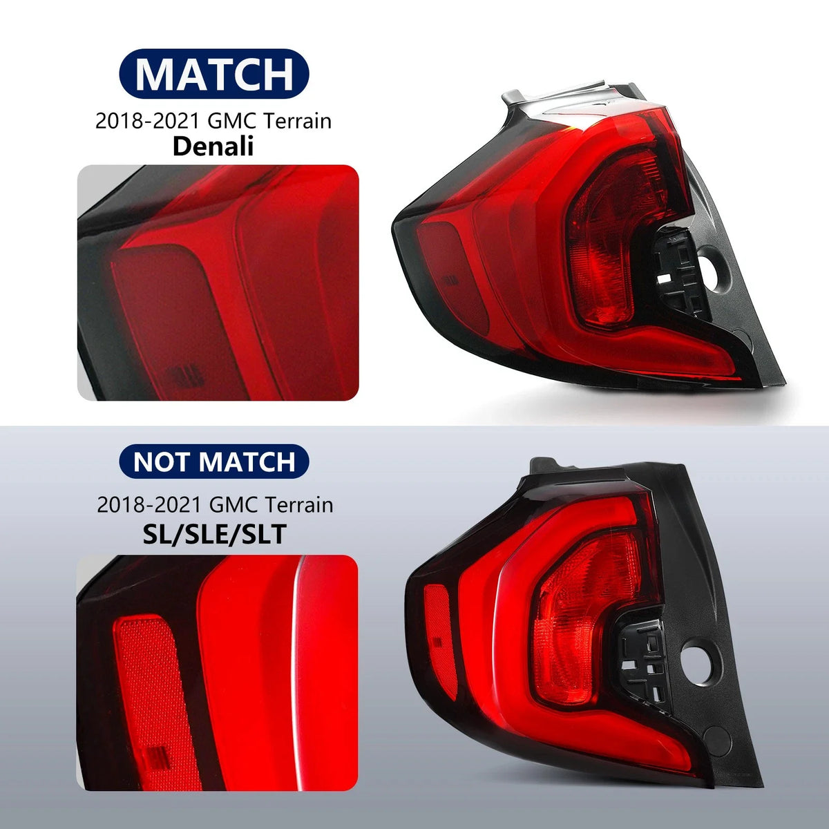 LED Tail Light for GMC Terrain Denali (2018–2021) Left + Right Pair