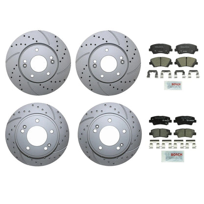 Set of 4 Drilled Rotors with Bosch Ceramic Pads for Hyundai Kia Brake Kit
