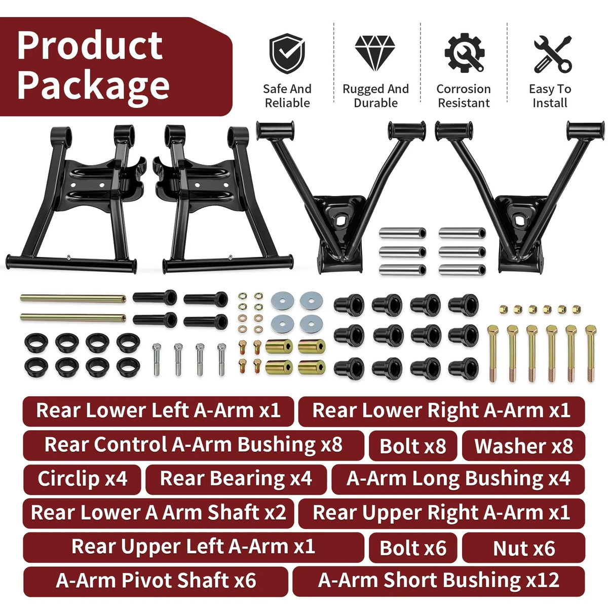 Rear Upper Lower A-Arm Kit for Polaris Sportsman 500 HO (2003–2007)