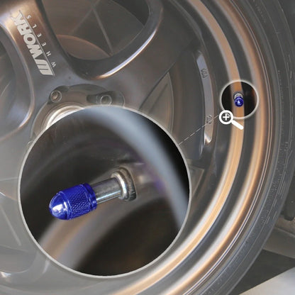 Set of 4 Blue Aluminum Tire Stem Caps for Universal Vehicles