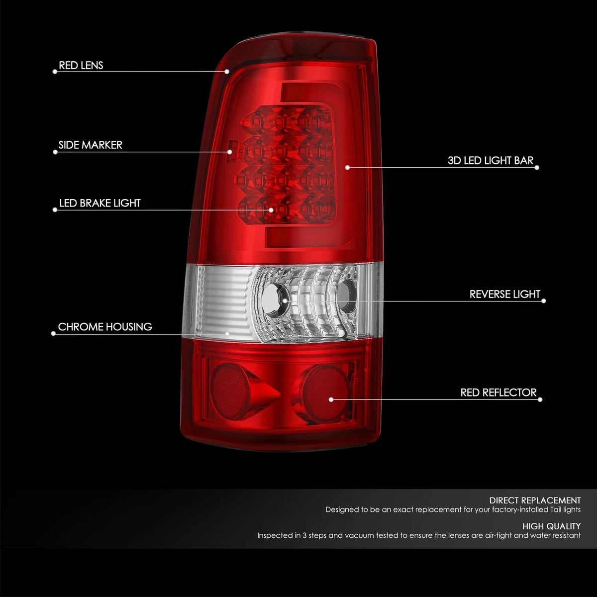 LED C-Tube Tail Brake Light Lamps for Silverado Sierra 1500 2500 (1999–2003)