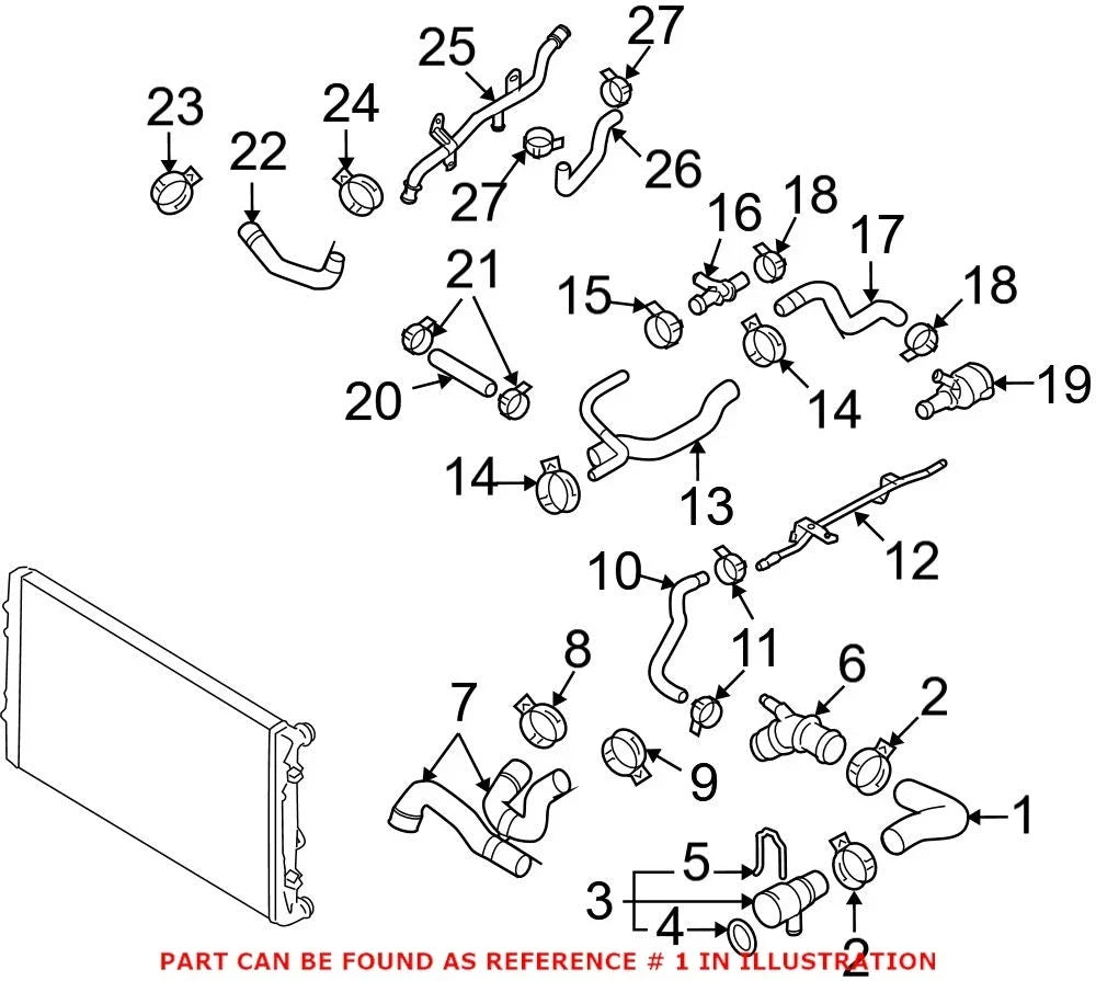 Genuine OEM Upper Radiator Coolant Hose 3C0121101N for Volkswagen Passat (2006)