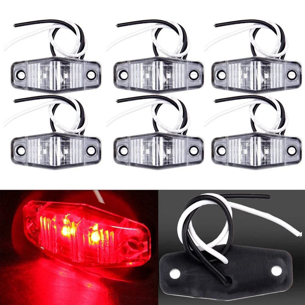 Set of 6 Red LED Clear Lens Fender Side Marker Lights for Truck Trailer