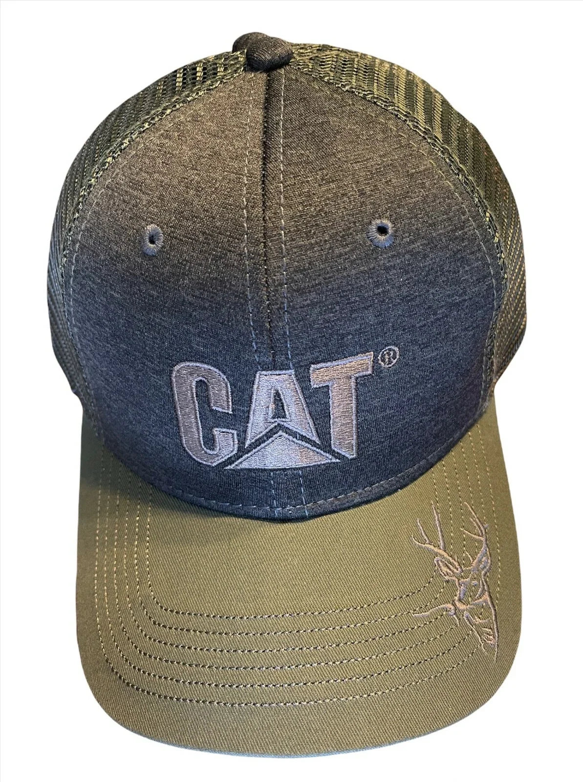 Caterpillar Structured Olive Mesh Cap Hat