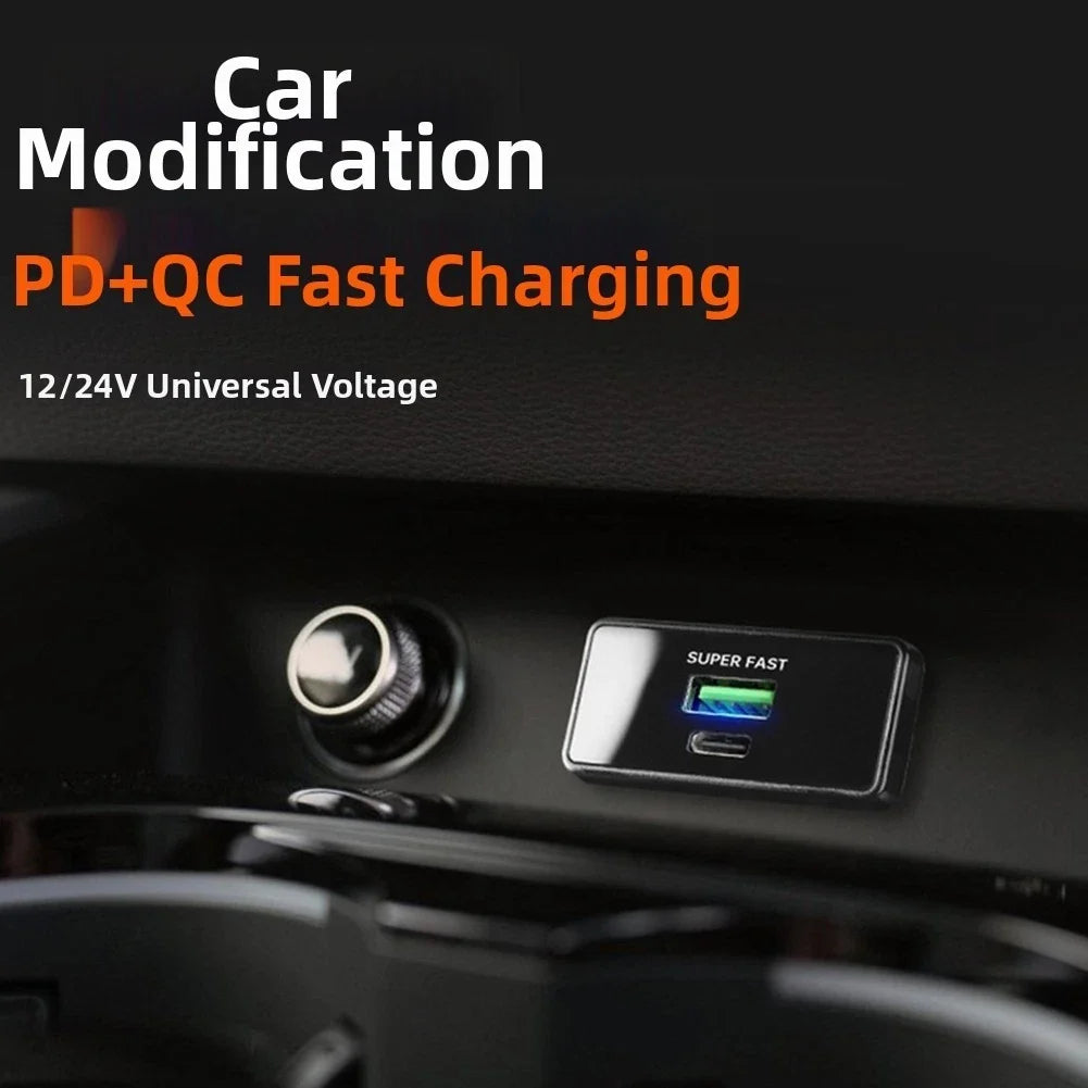 Car Charger for QC3.0 & PD Protocols (12V 24V) Type-C & USB