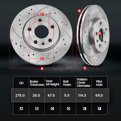 Front Brake Pads and Disc Rotors Set for Hyundai Elantra (2007-2010)