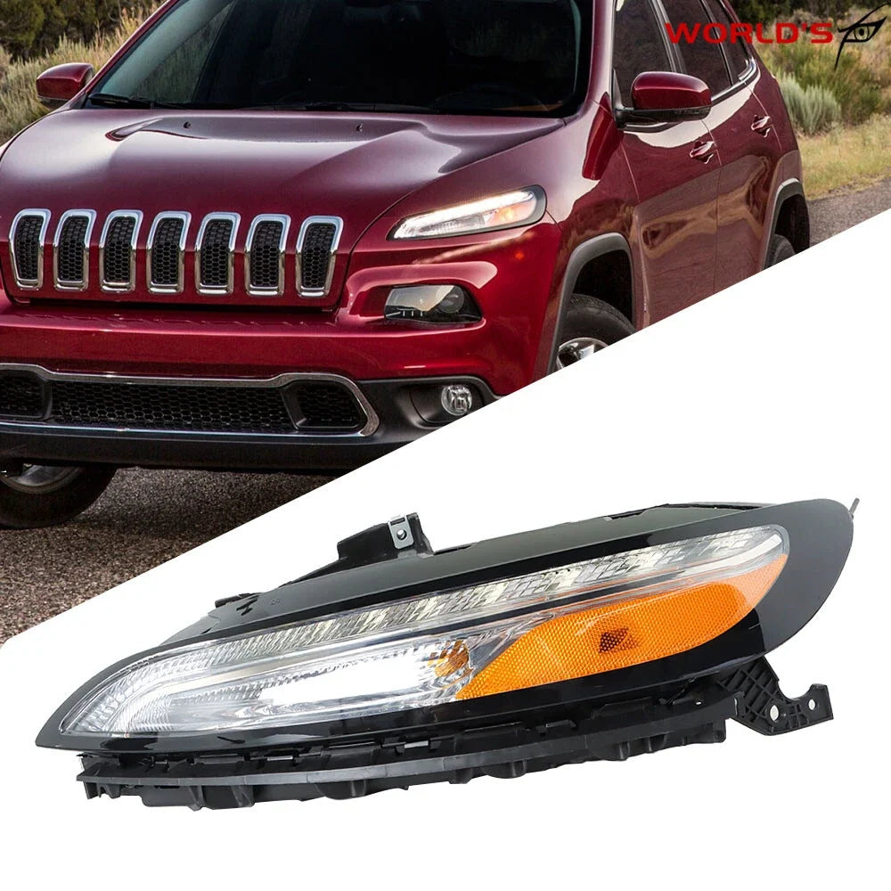 Left Headlight for Jeep Cherokee (2014–2018) Halogen with DRL Clear Lens