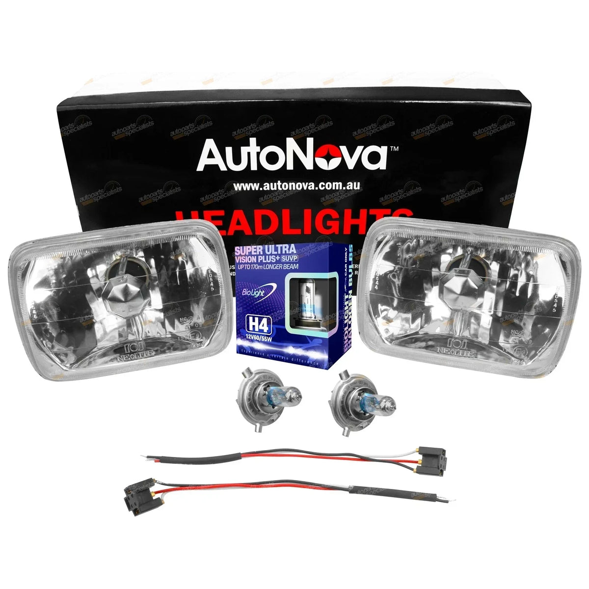 Rectangle Headlight Upgrade Kit with High Watt 12V H4 Reflector Lamps