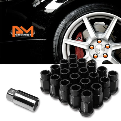 Set of 20 Black JDM Open End Bulge Hex Lug Nuts M12X1.5 + 25mm Extender