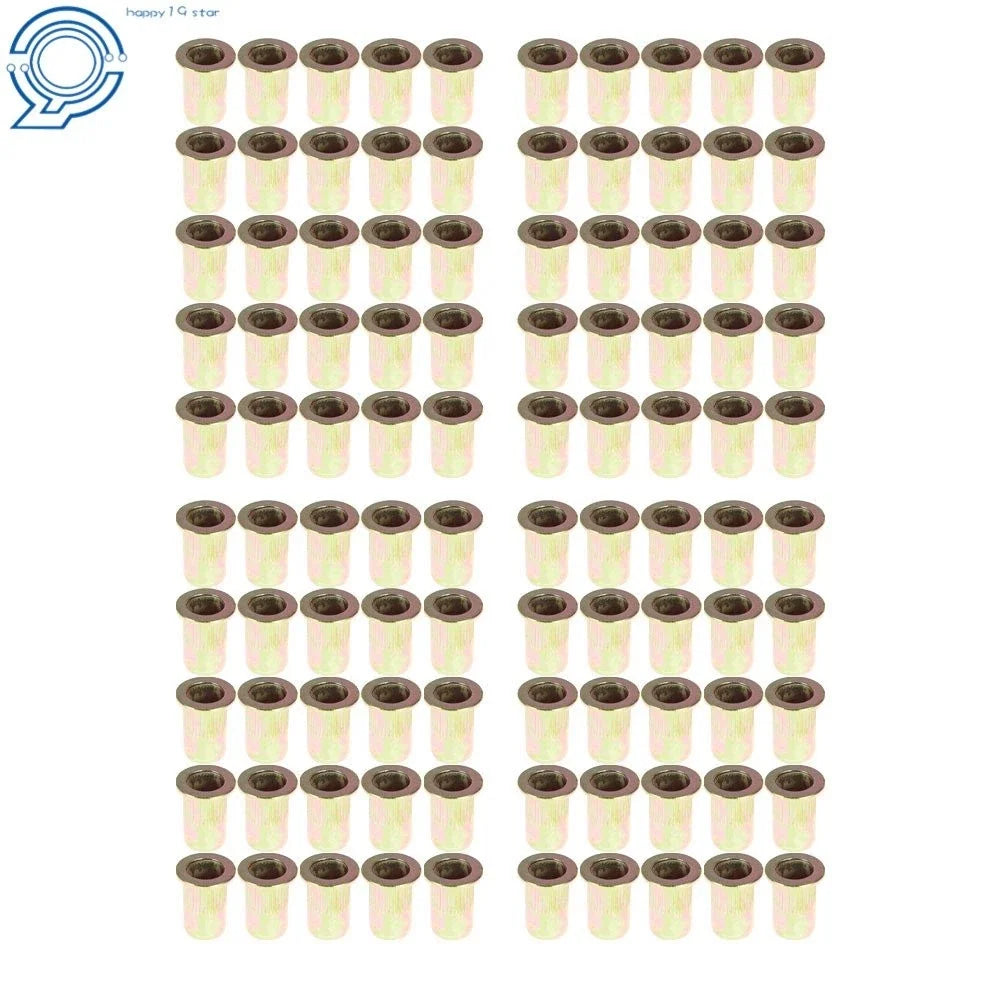 100 Pack M6 Metric Rivet Nut Flat Head Threaded Insert Nutsert