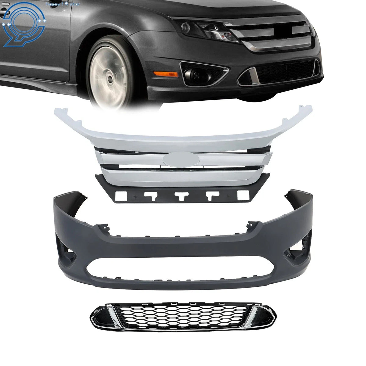 Front Bumper Cover Assembly with Grills and Chrome Trim for Ford Fusion (2010–2012)