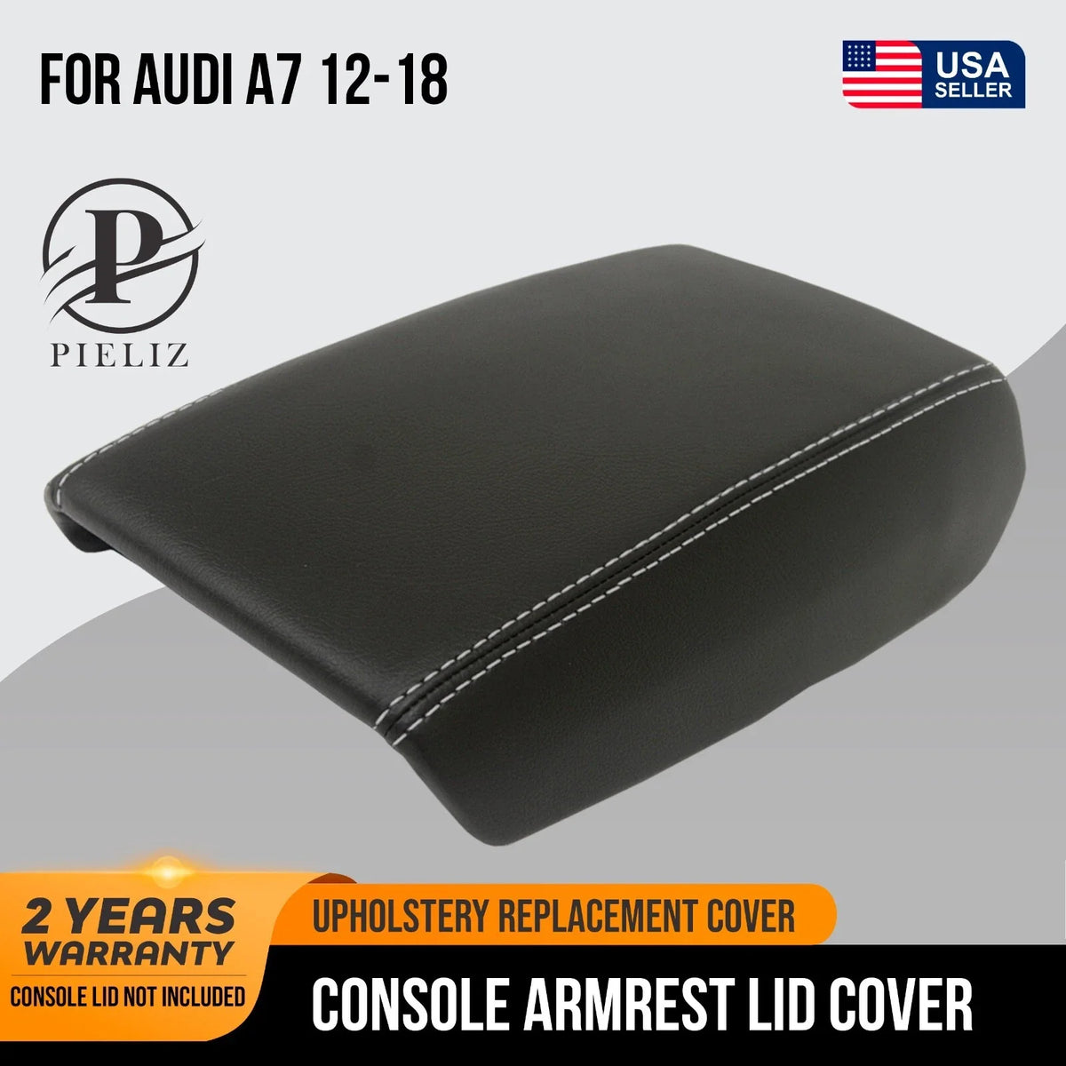 Console Lid Armrest Cover for Audi A7 (2012–2018) - PVC Leather, White Stitch