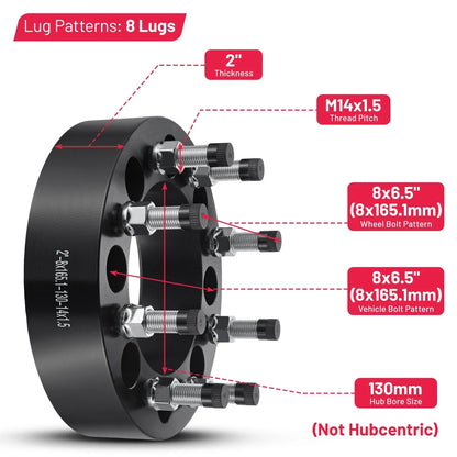4PC 2" Wheel Spacers 8x6.5 8 Lug for GMC Sierra 2500 HD (2001–2010)