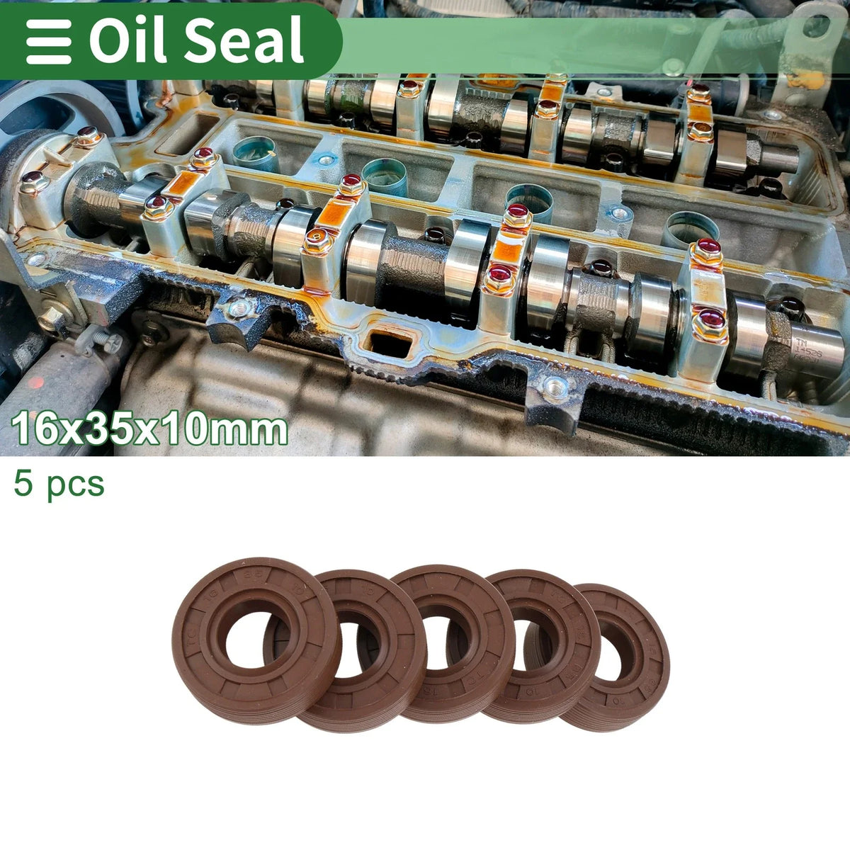 Oil Seal FKM Rubber 16x35x10mm for Various Models (5 Pcs)