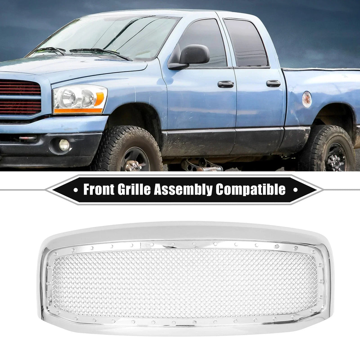 Grille Assembly Front for Dodge Ram 3500 Chrome Silver Tone 2010-2018