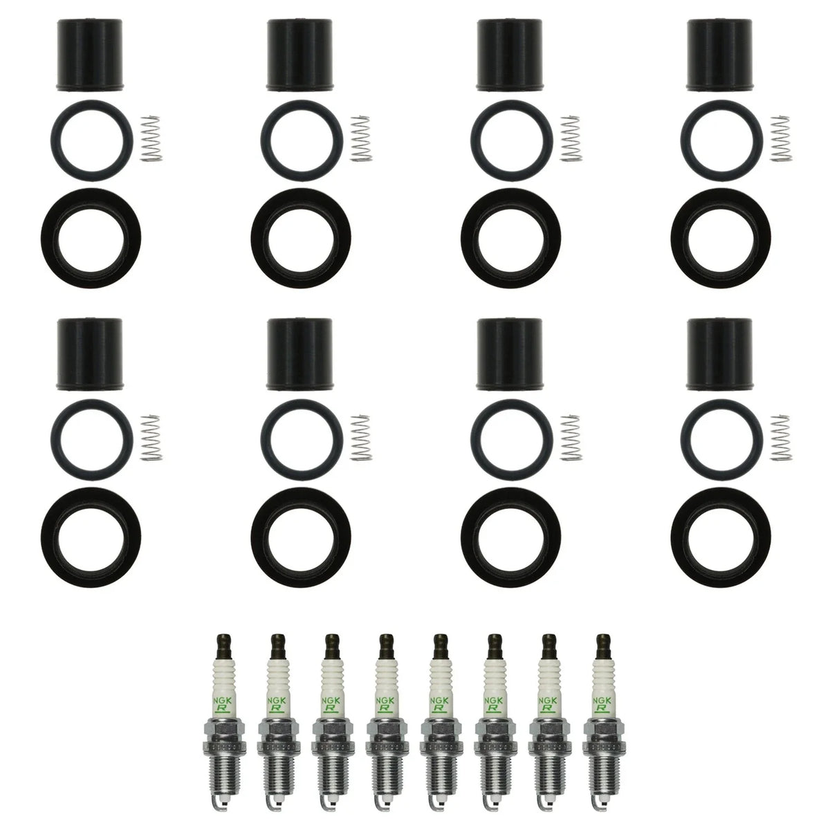 Set of 8 NGK V-Power Spark Plugs & Coil Boots for Dakota Raider (2000–2007)