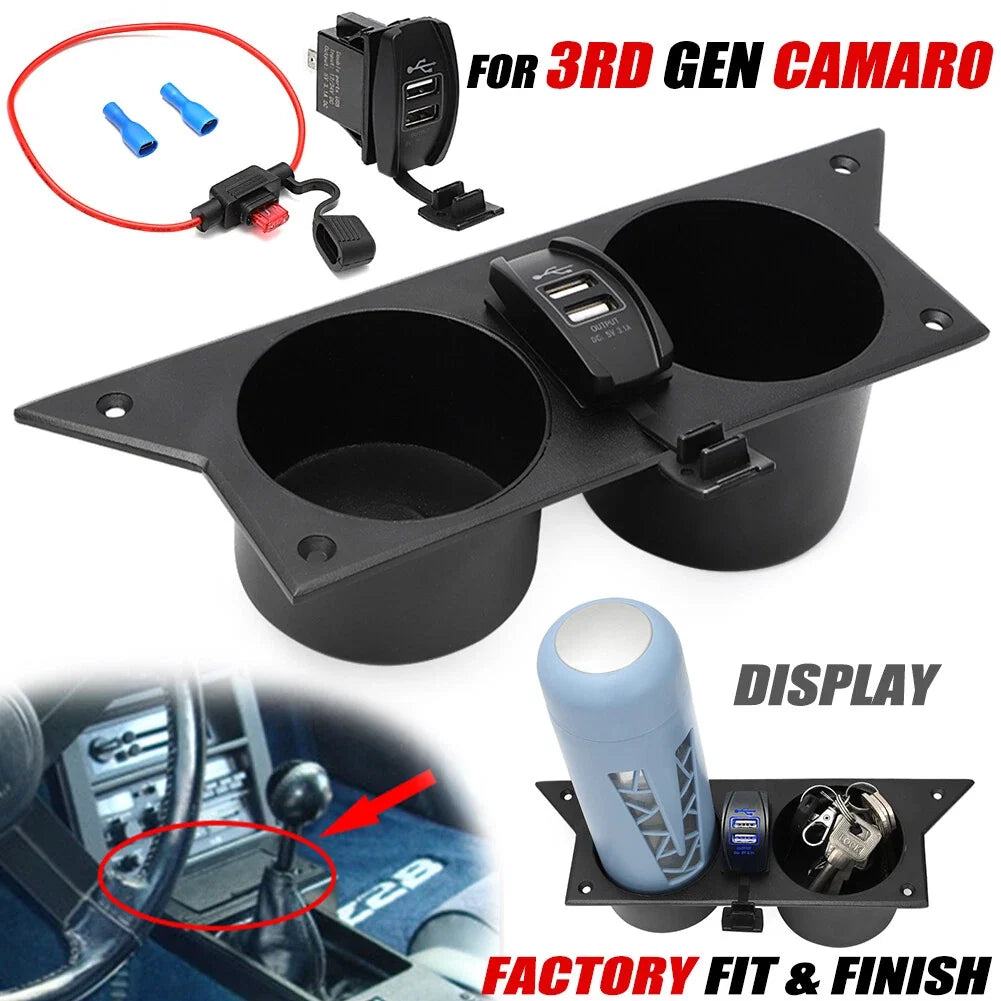 USB Charger Ash Tray Center Cup Holder for 1982-1992 Chevy Camaro
