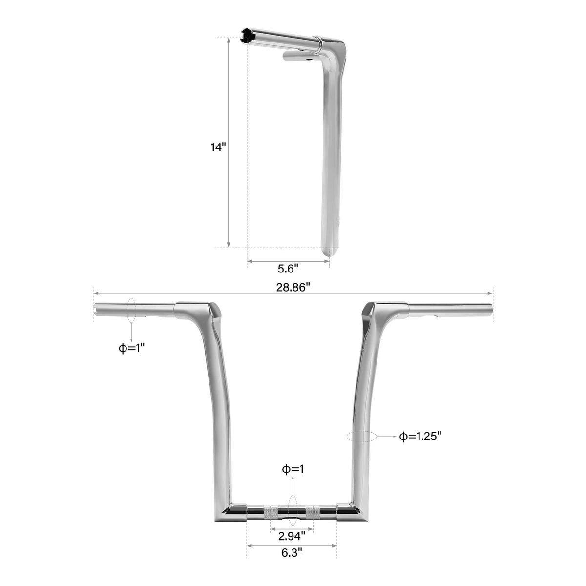 14" Rise Ape Hanger Handlebar 1-1/4" for Harley Softail Fat Boy (2018–2024) Chrome