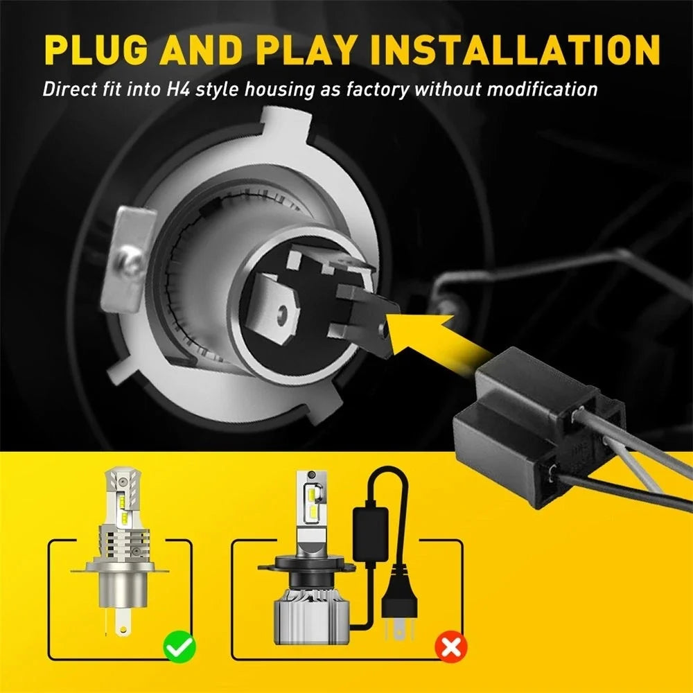 LED H4 Headlight Bulb for Motorcycle (6000K, Hi/Lo Beam)